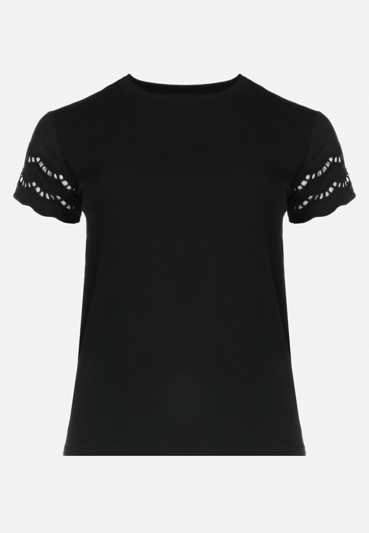 Czarny T-shirt Bawełniany z Haftem Evamena