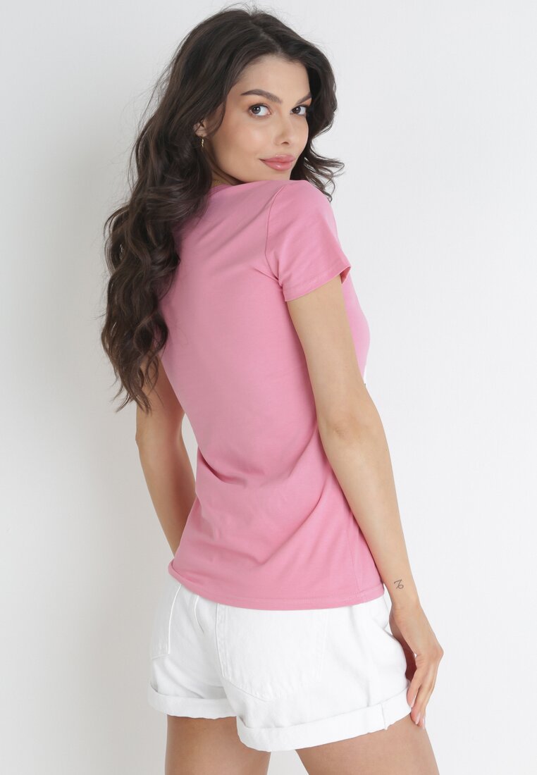 Różowy T-shirt Bawełniany z Nadrukiem Athemona