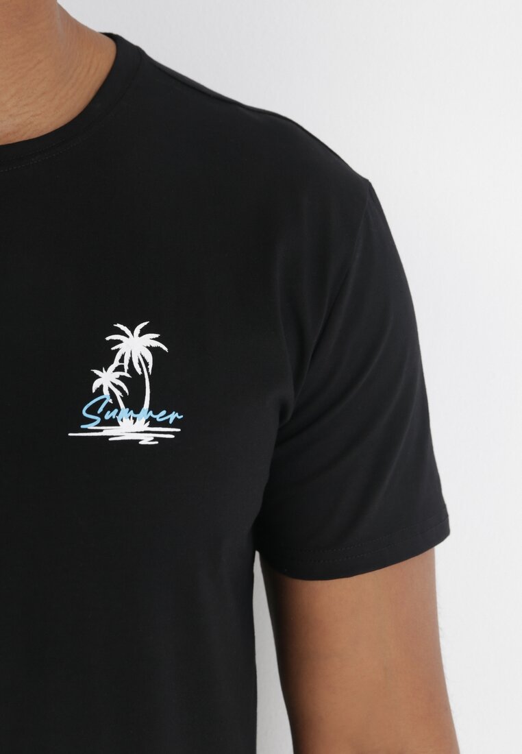 Czarna Koszulka z Krótkim Rękawem i Małym Nadrukiem Palm Armaia