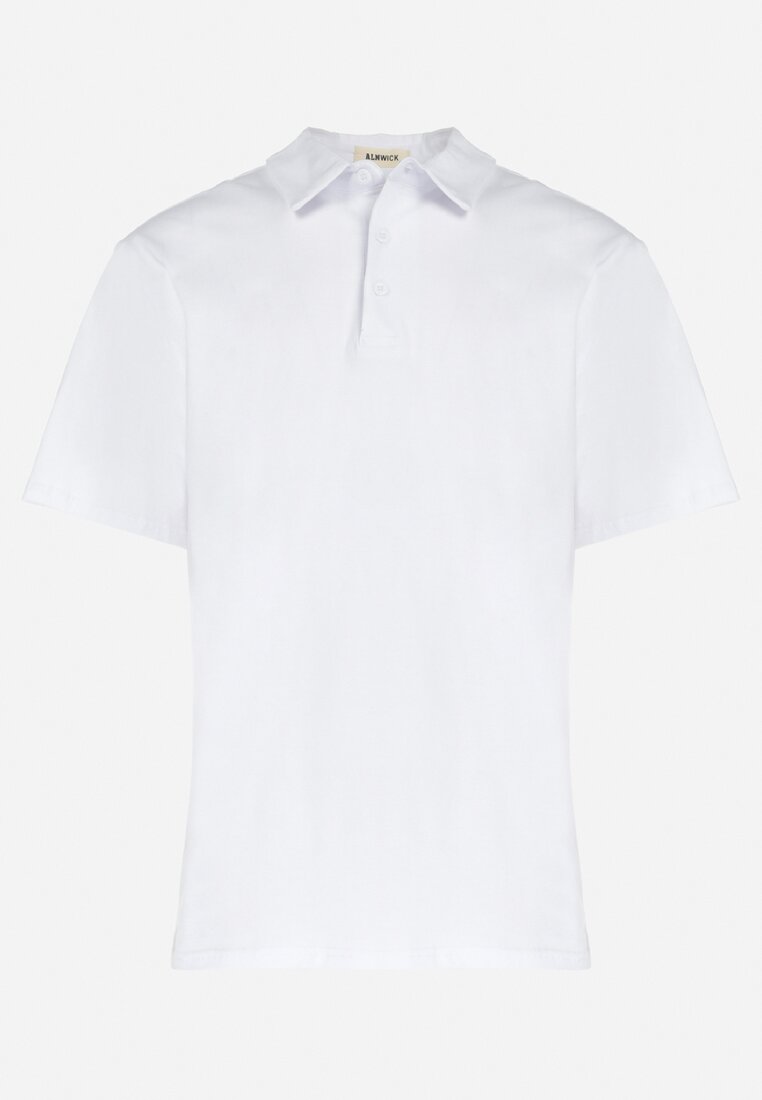 Biała Bawełniana Koszulka Polo z Guzikami Przy Dekolcie Tasnem