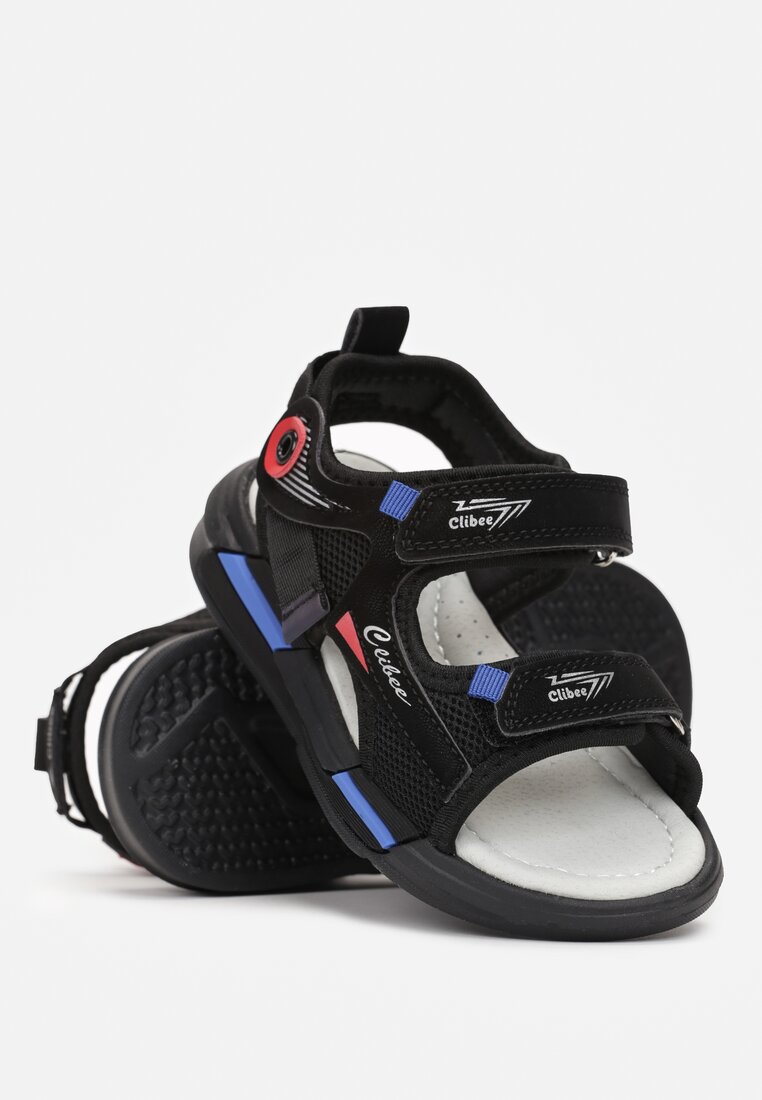 Czarno-Niebieskie Sandały z Rzepem z Neonowymi Wstawkami ze Skóry Naturalnej Yamnasa