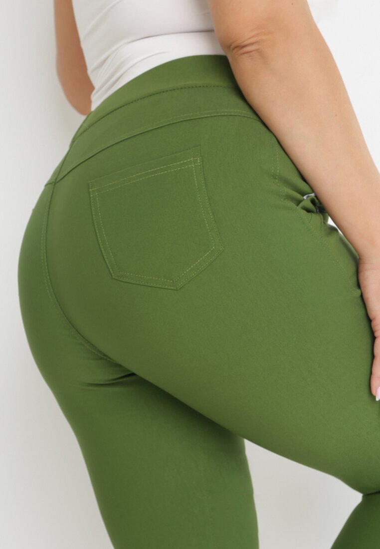 Zielone Spodnie Skinny z Gumką w Pasie Erilia