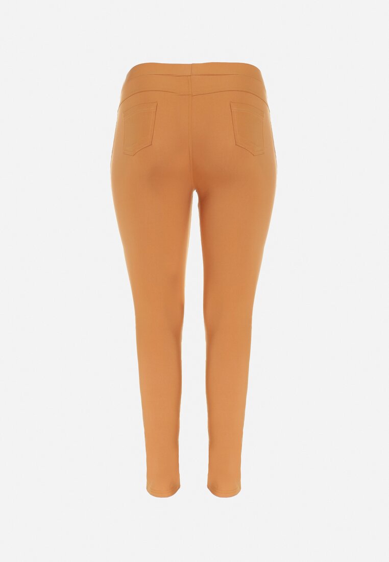 Pomarańczowe Spodnie Skinny z Gumką w Pasie Erilia