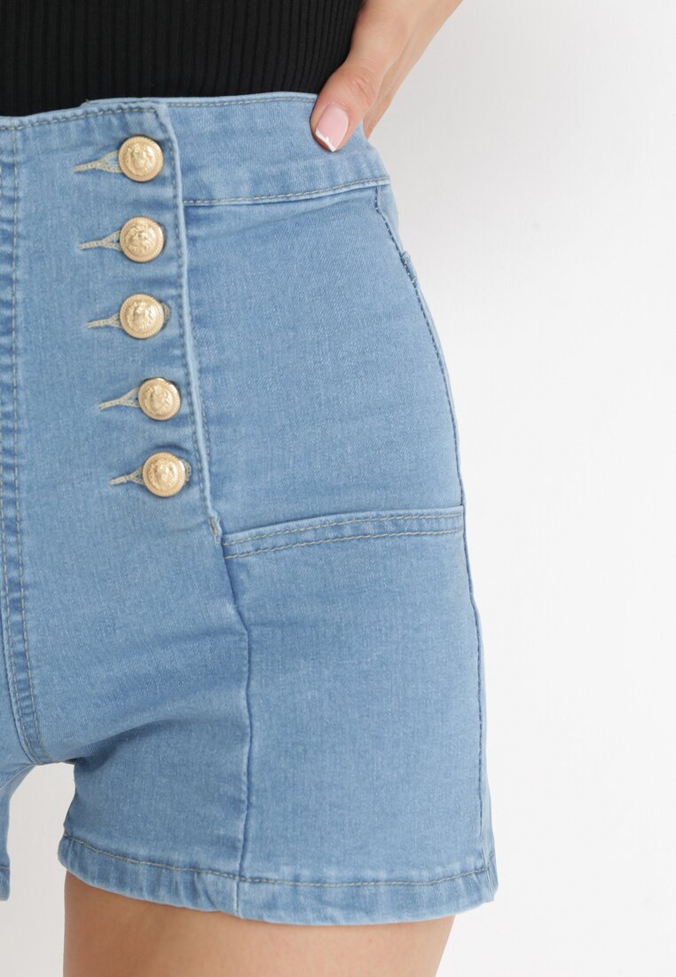 Niebieskie Szorty Jeansowe Zapinane na Guziki Adisen