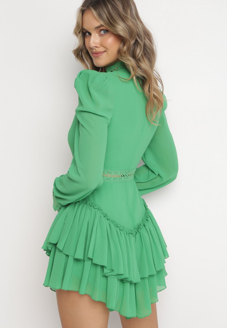 Zielona Taliowana Sukienka Kombinezon z Falbankami Norisa
