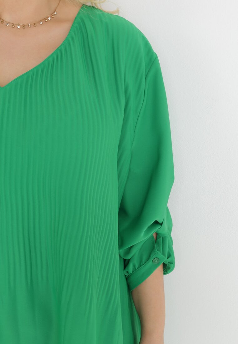 Zielona Rozkloszowana Sukienka Mini z Plisowaniem Telesi