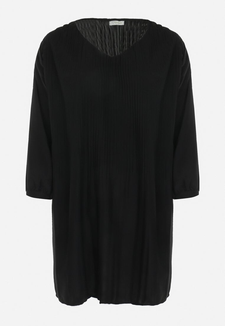 Czarna Rozkloszowana Sukienka Mini z Plisowaniem Telesi