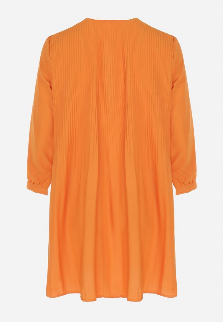 Pomarańczowa Rozkloszowana Sukienka Mini z Plisowaniem Telesi