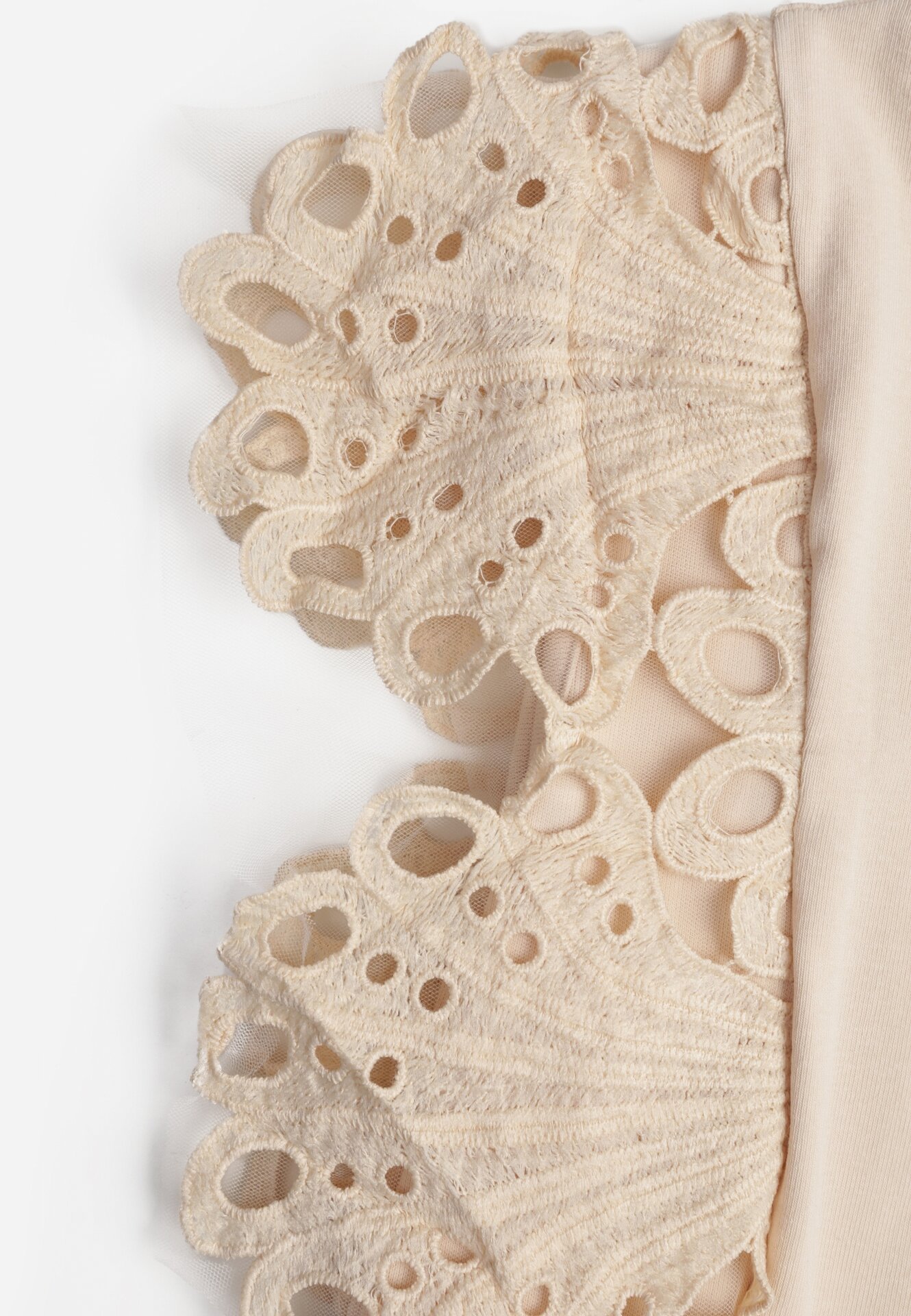 Jasnobeżowy Bawełniany Top z Koronką przy Ramionach Learena