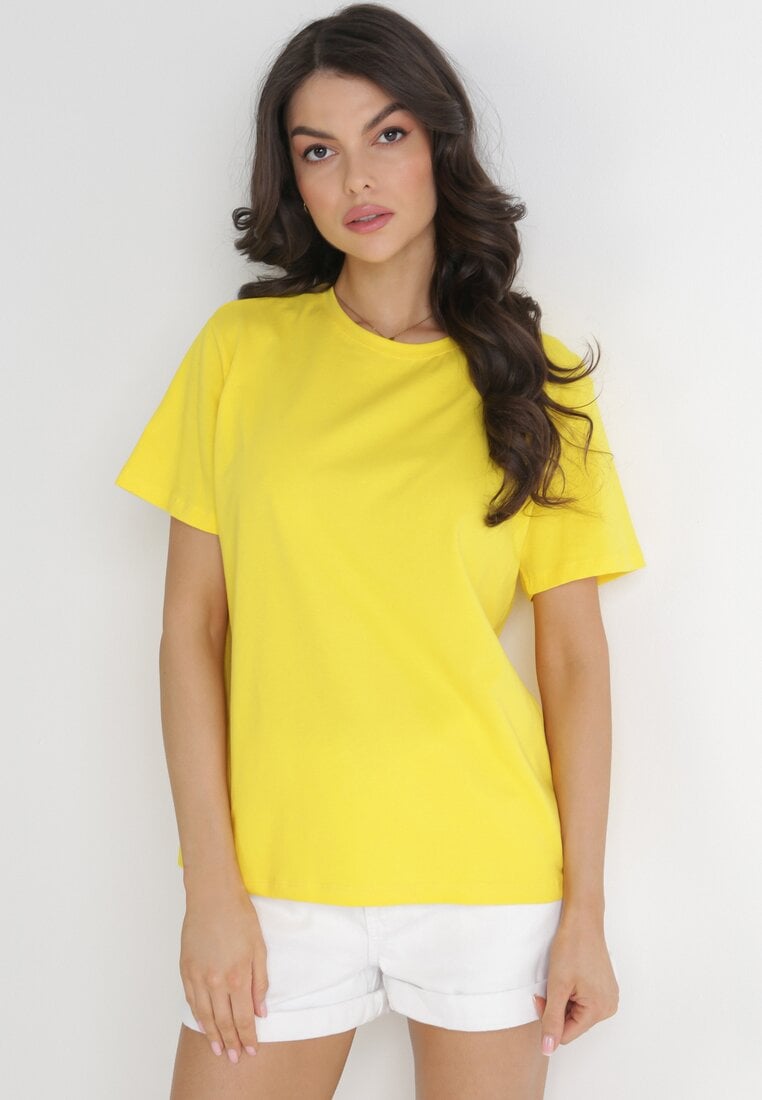 Żółty Gładki T-shirt z Krótkimi Rękawami Elisza