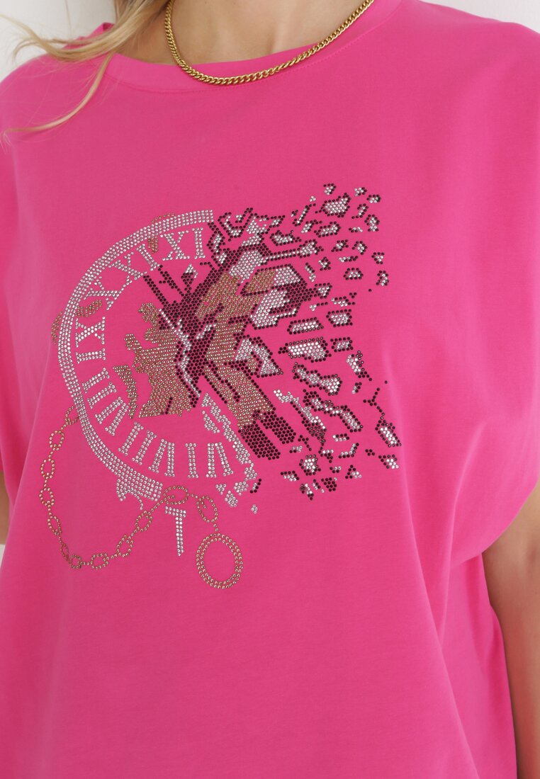 Różowy T-shirt Bawełniany w Cyrkonie Mariell