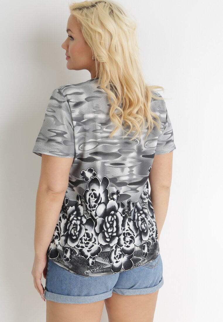 Szary T-shirt Ozdobiony Abstrakcyjnym Wzorem Acassa