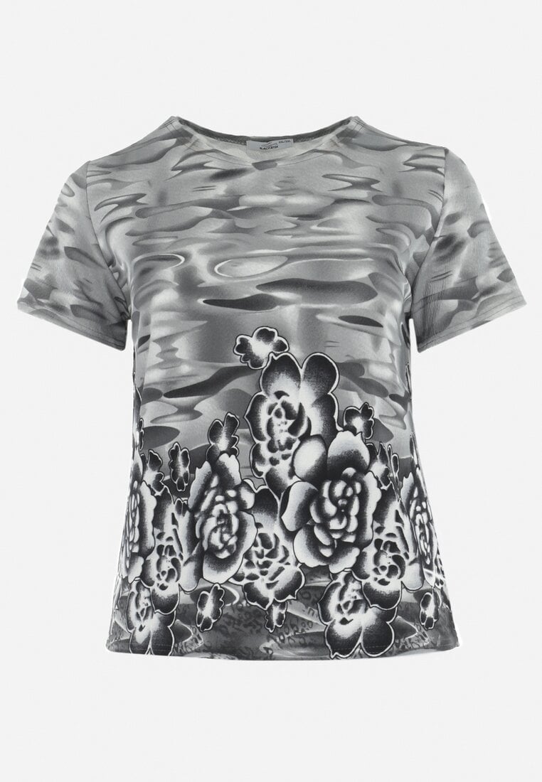 Szary T-shirt Ozdobiony Abstrakcyjnym Wzorem Acassa