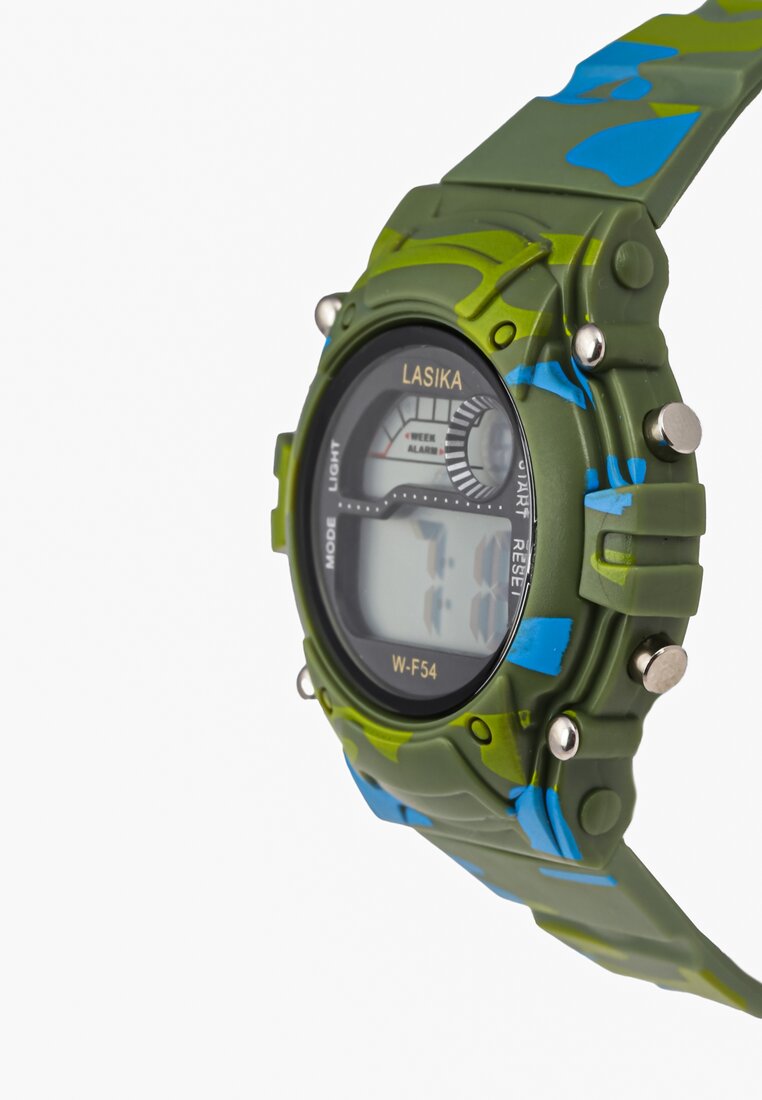 Zielony Cyfrowy Zegarek Sportowy na Silikonowym Pasku we Wzór Moro Nialia