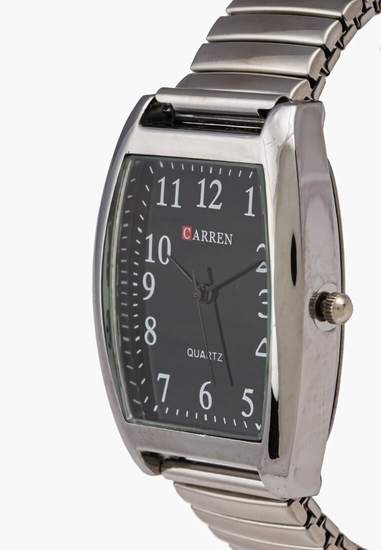 Czarno-Srebrny Zegarek Wskazówkowy na Metalowej Bransolecie Timeback