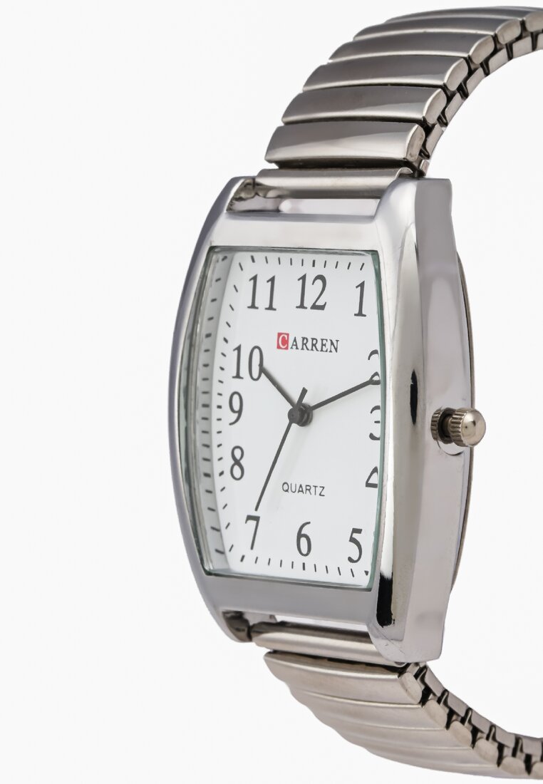 Srebrny Zegarek Wskazówkowy na Metalowej Bransolecie Timeback