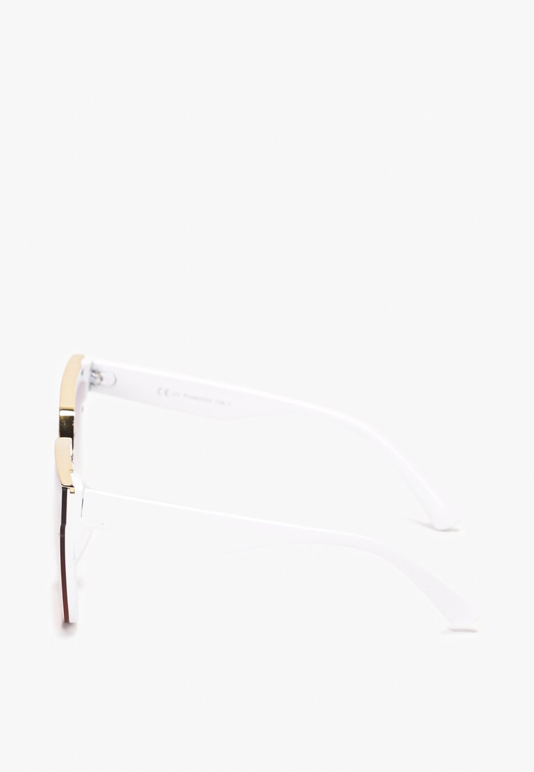 Białe Okulary Przeciwsłoneczne z Geometrycznymi Oprawkami ze Złotą Wstawką Pushylwi