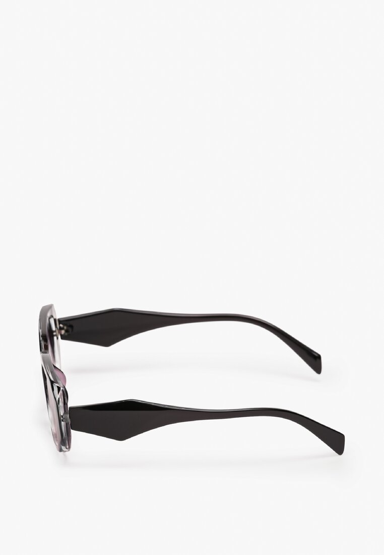 Czarno-Różowe Okulary Przeciwsłoneczne z Prostokątną Oprawką i Ozdobnymi Zausznikami Omusa