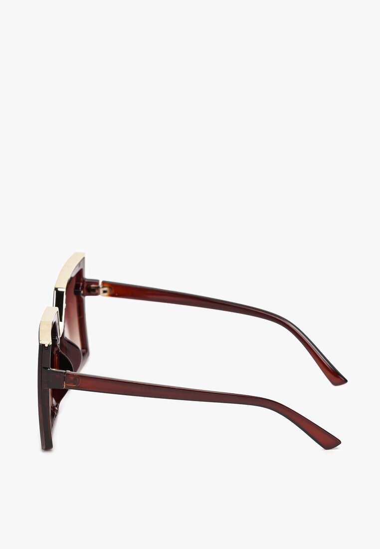Brązowe Okulary Przeciwsłoneczne z Geometrycznymi Oprawkami Zusumee