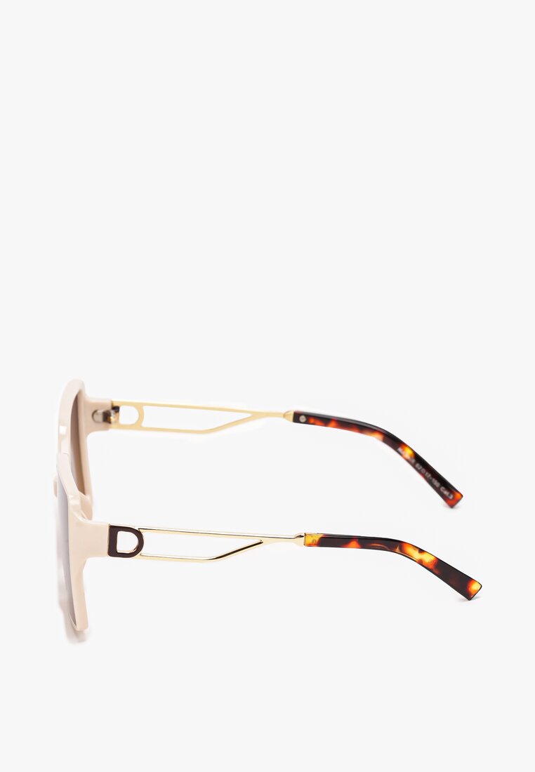 Jasnobeżowe Okulary Przeciwsłoneczne z Kwadratowymi Oprawkami Zafra