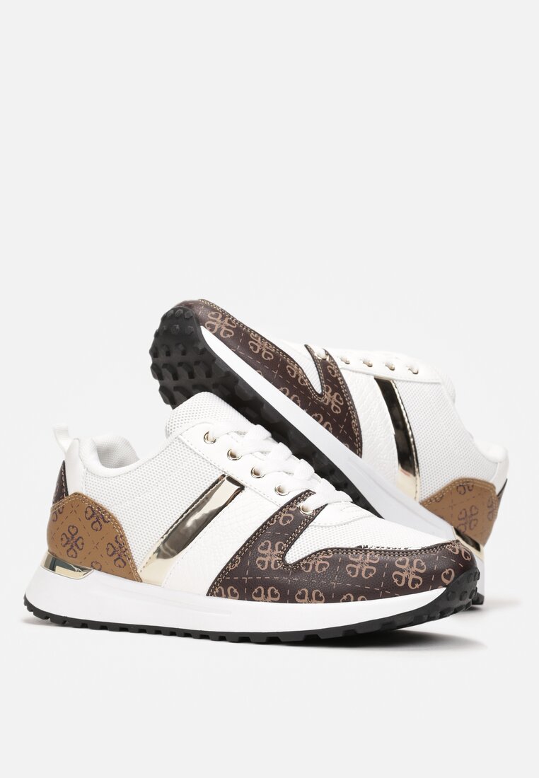 Białe Sznurowane Sneakersy przed Kostkę z Modnym Wzorem Helephne