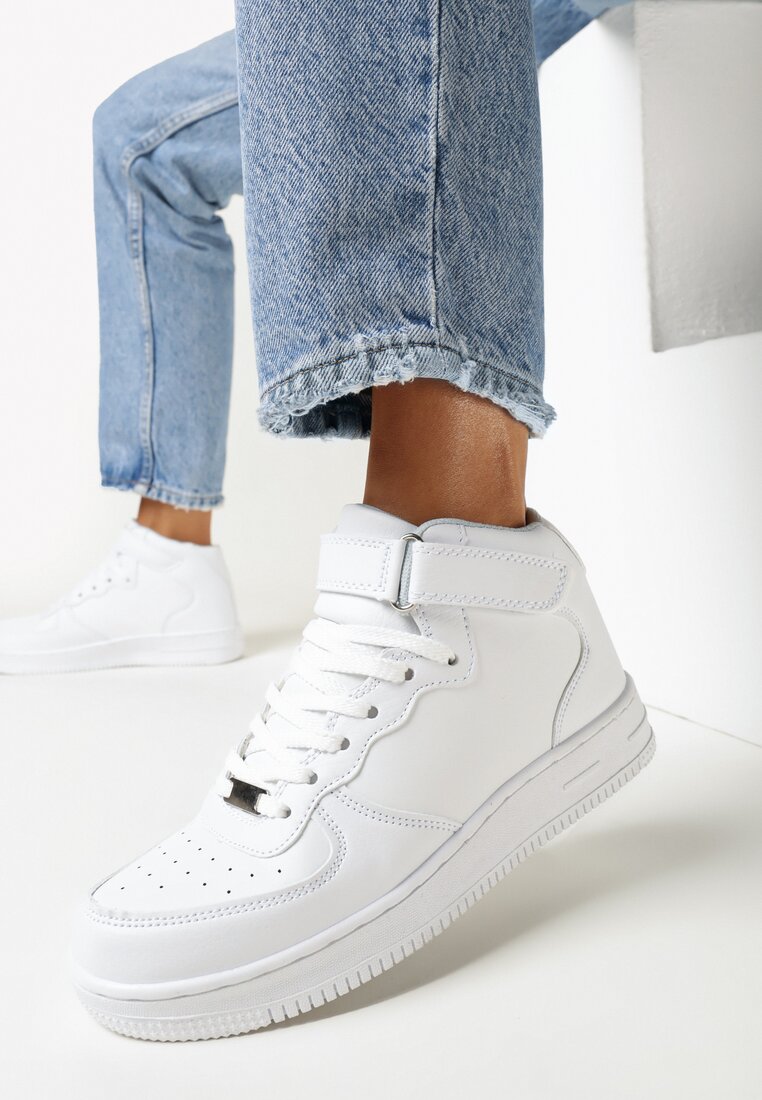 Białe Sneakersy z Cholewką za Kostkę i Rzepem Acatasia