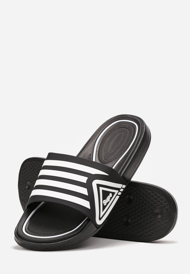 Czarne Piankowe Klapki z Szerokim Ozdobnym Paskiem Hypacia