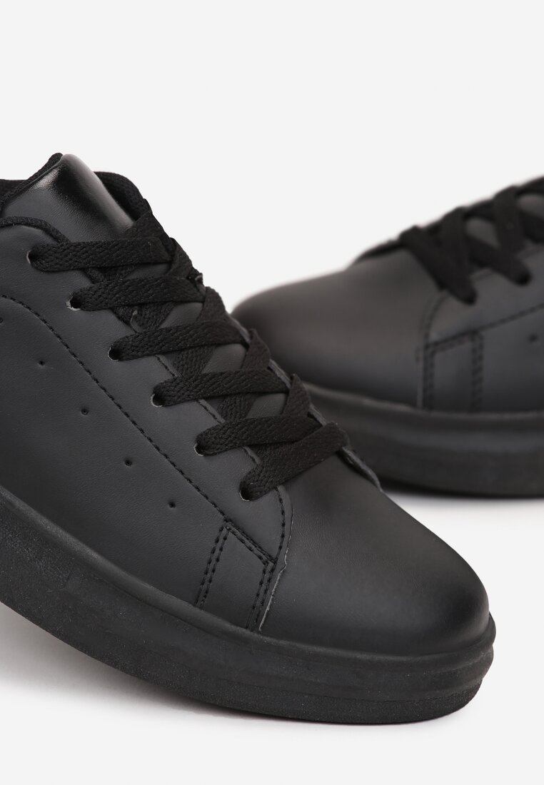 Czarno-Białe Sznurowane Sneakersy na Płaskiej Podeszwie Didi