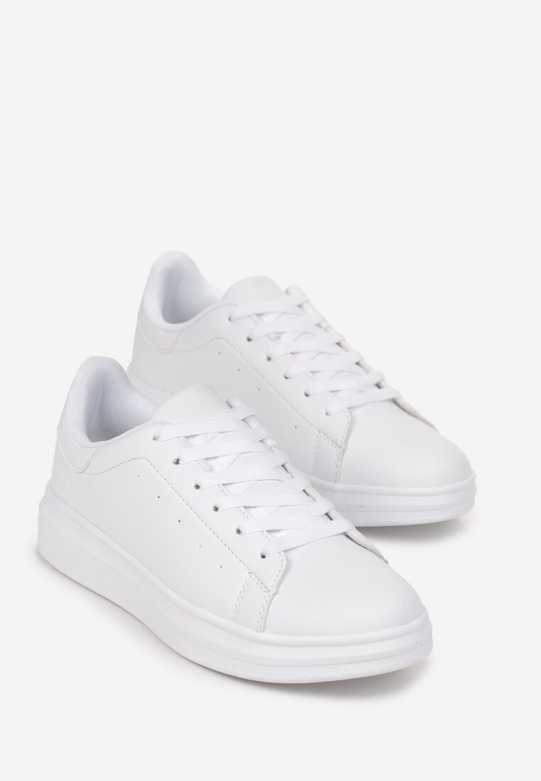 Białe Sznurowane Sneakersy na Płaskiej Podeszwie Didi