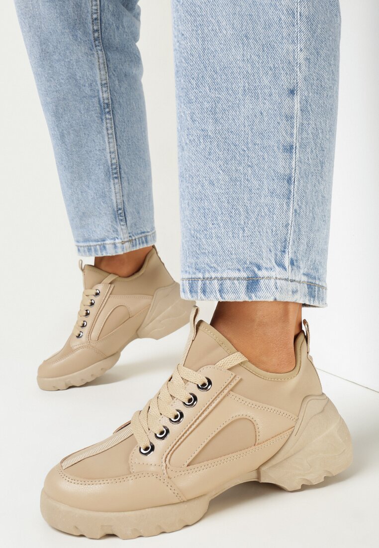 Ciemnobeżowe Wsuwane Sneakersy na Grubej Podeszwie z Wycięciami Jolyne