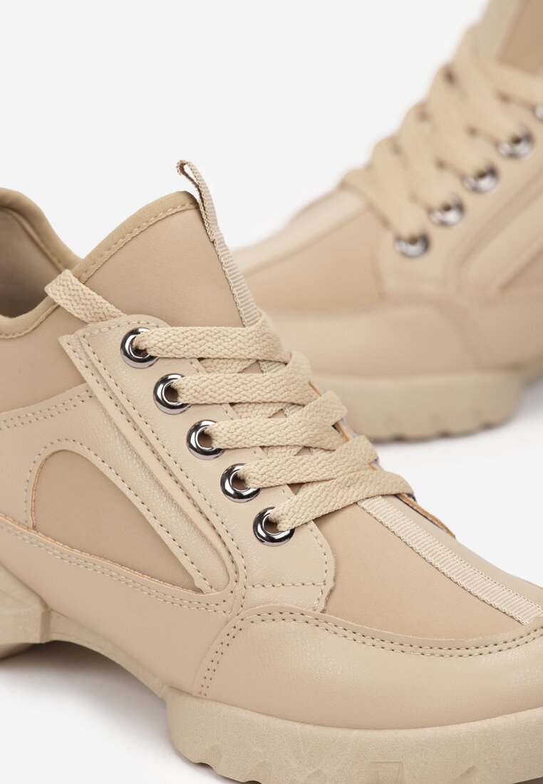 Ciemnobeżowe Wsuwane Sneakersy na Grubej Podeszwie z Wycięciami Jolyne