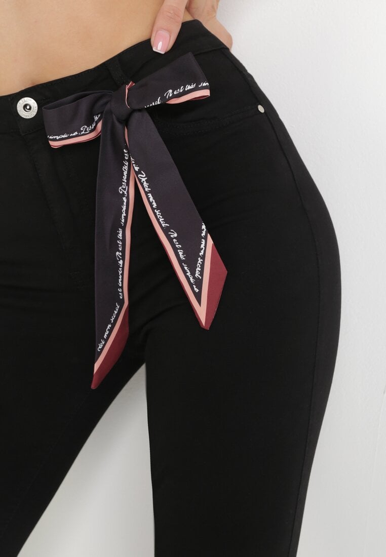 Czarne Spodnie Skinny z Wysokim Stanem i Kokardką przy Pasie Diorene