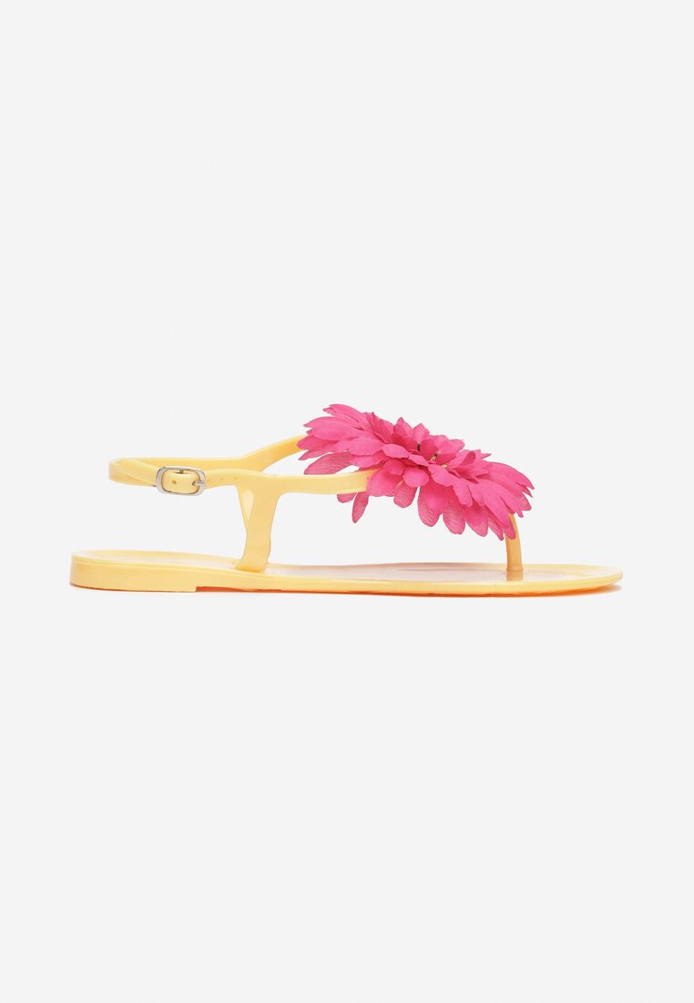 Żółte Sandały Japonki z Ozdobnym Kwiatem Navita