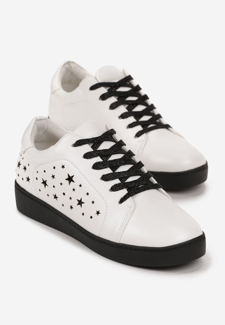 Biało-Czarne Sneakersy Sznurowane Tazaya
