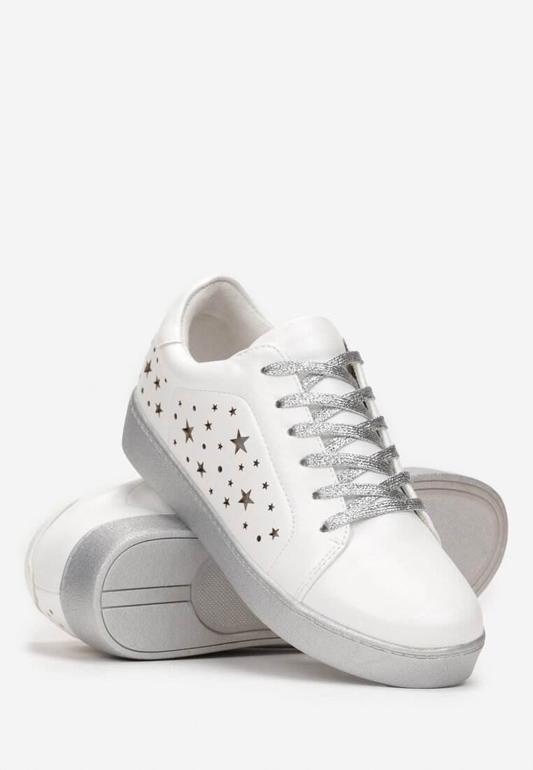 Biało-Srebrne Sneakersy Sznurowane Tazaya