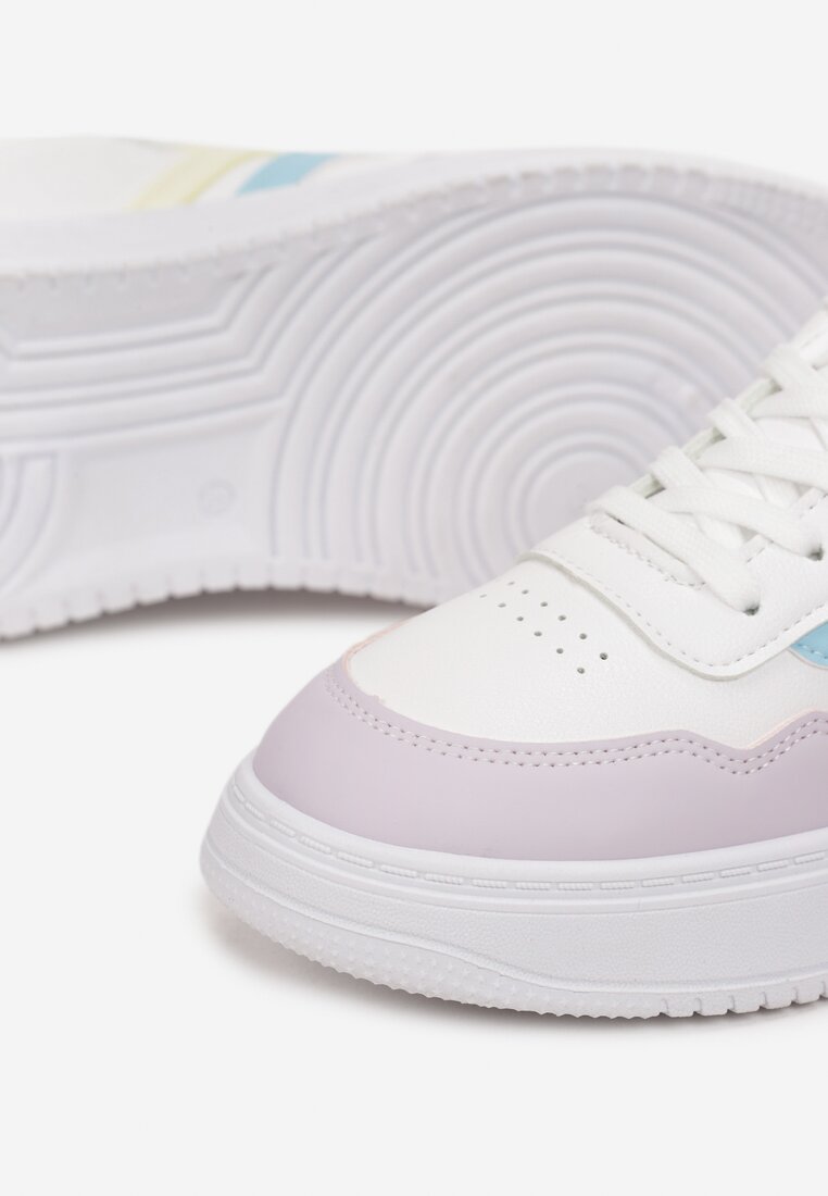 Biało-Fioletowe Sznurowane Sneakersy przed Kostkę z Kolorowymi Wstawkami Emerla