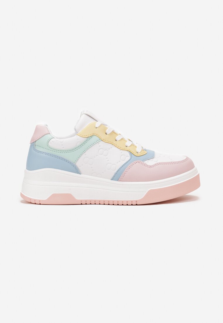 Biało-Różowe Sneakersy na Grubej Podeszwie Lessa