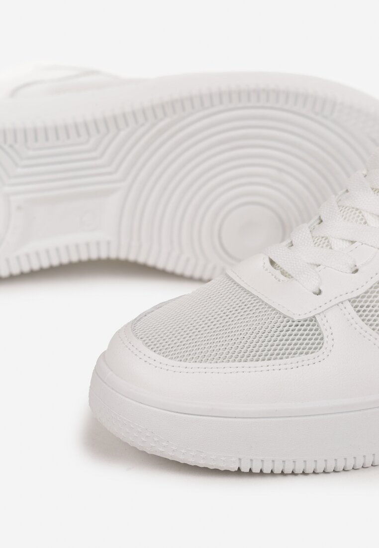 Białe Sznurowane Sneakersy ze Wstawkami z Siatki Anivam