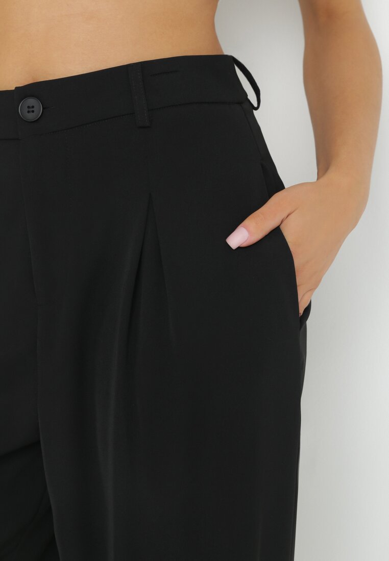 Czarne Szerokie Spodnie z Wysokim Stanem Lacis