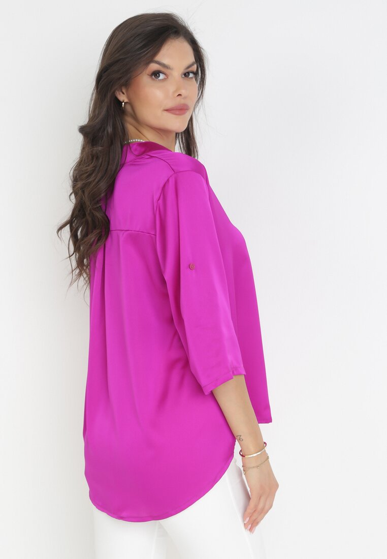 Ciemnoróżowa Bluzka z Dłuższym Tyłem i Podpinanymi Rękawami Rohia