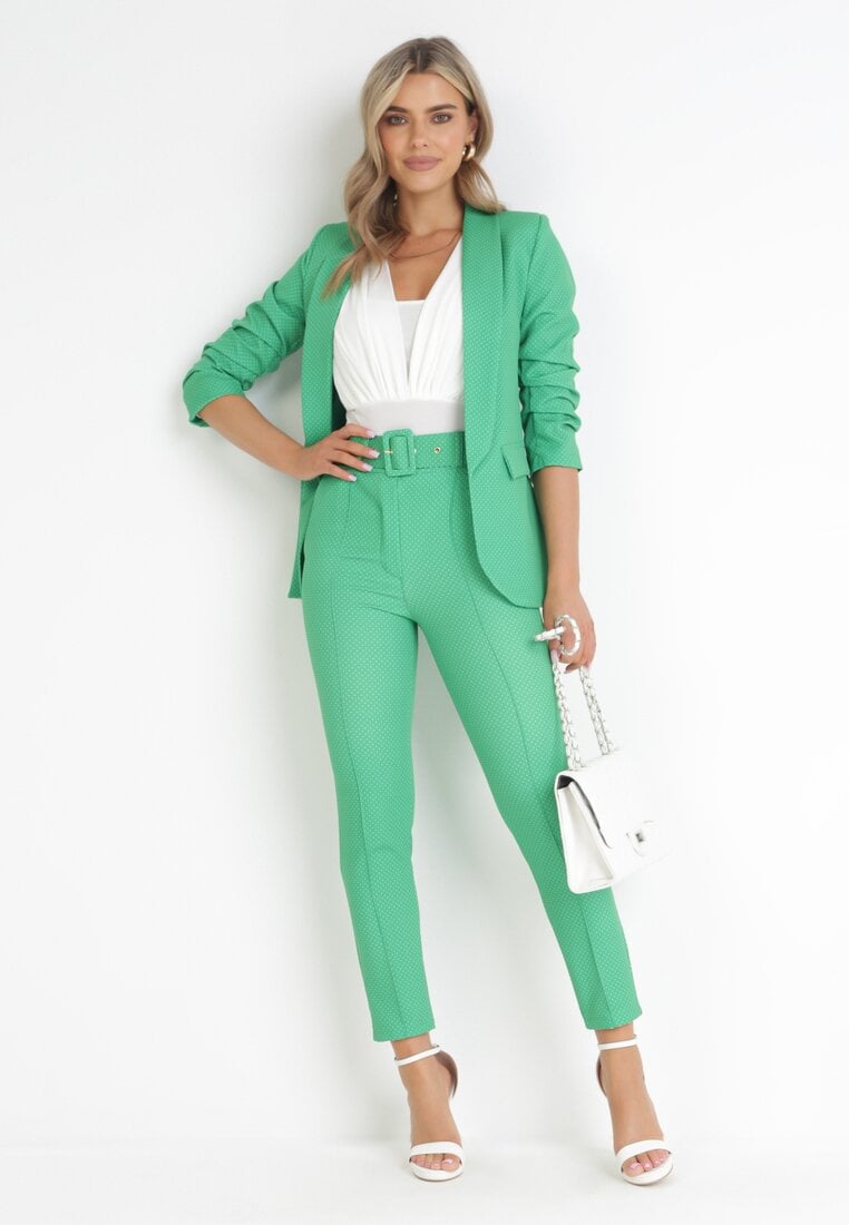Zielone Spodnie Materiałowe z Paskiem Sophilea