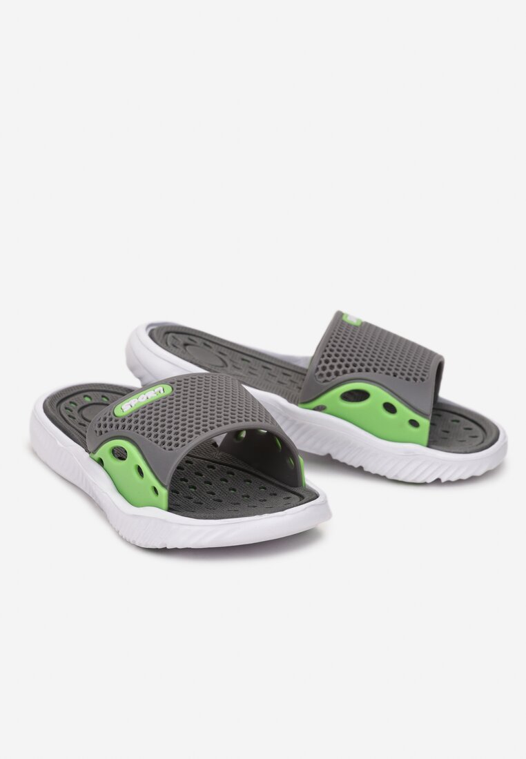 Papuci Gri cu verde