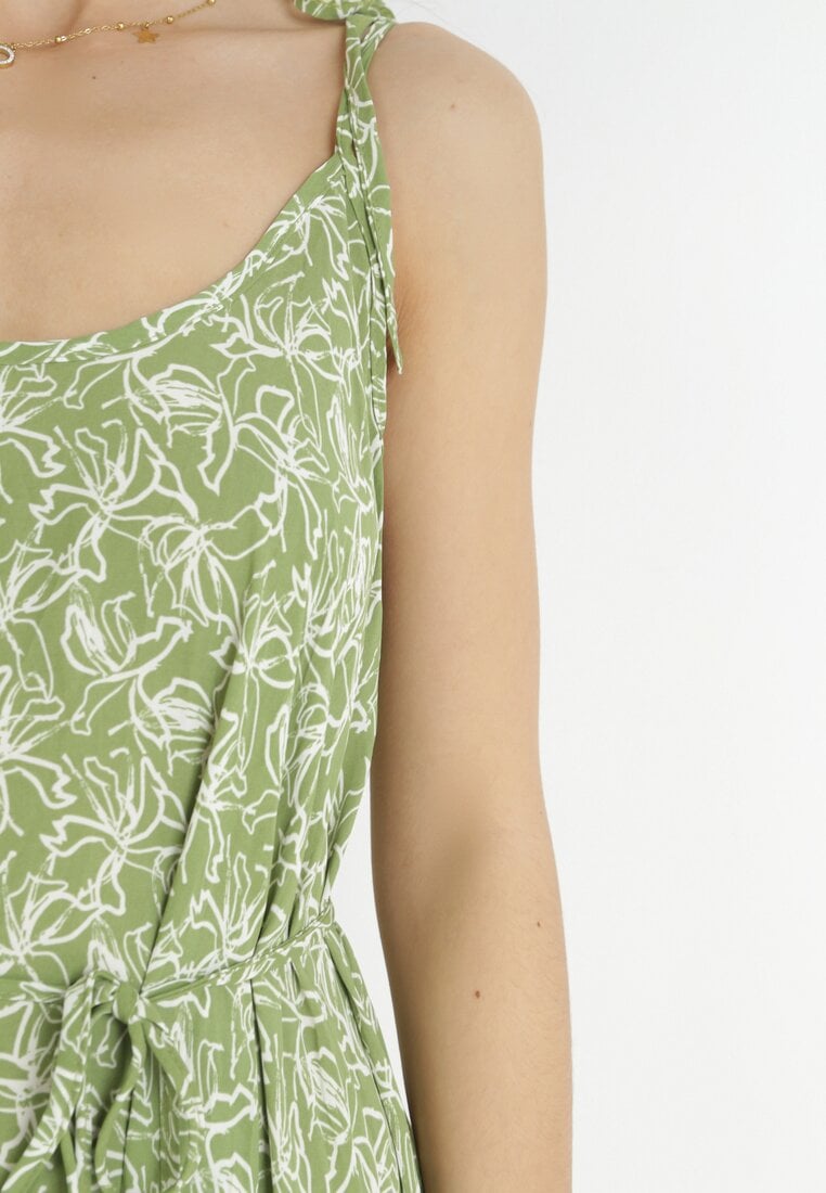 Zielona Rozkloszowana Sukienka Maxi z Wiązanymi Ramiączkami Brigidia