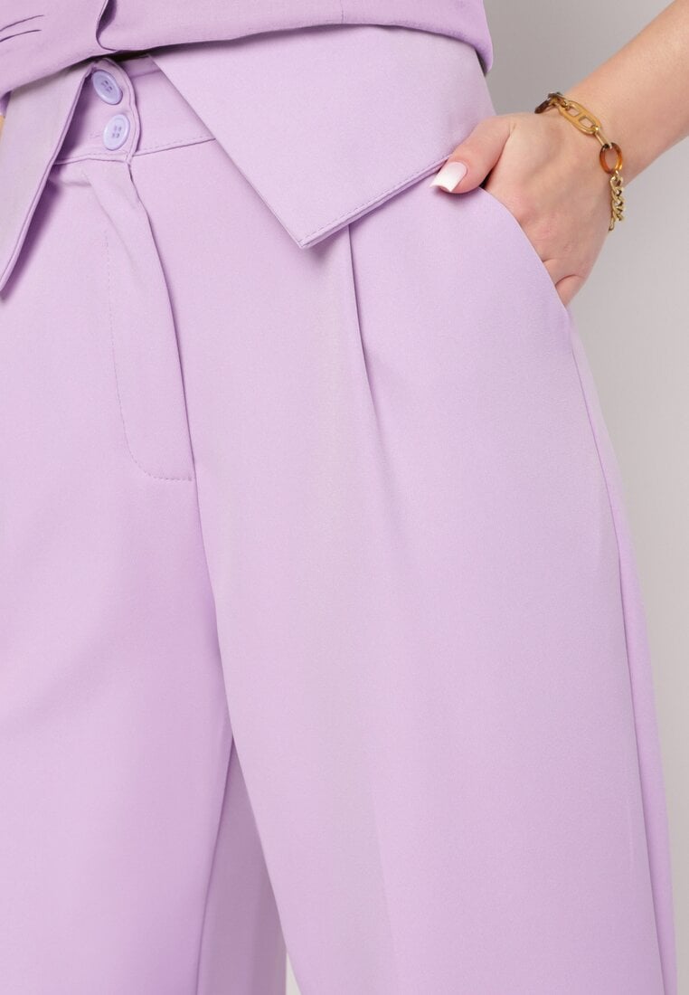 Fioletowe Eleganckie Spodnie z Szerokimi Nogawkami i Wysokim Stanem Fidelia