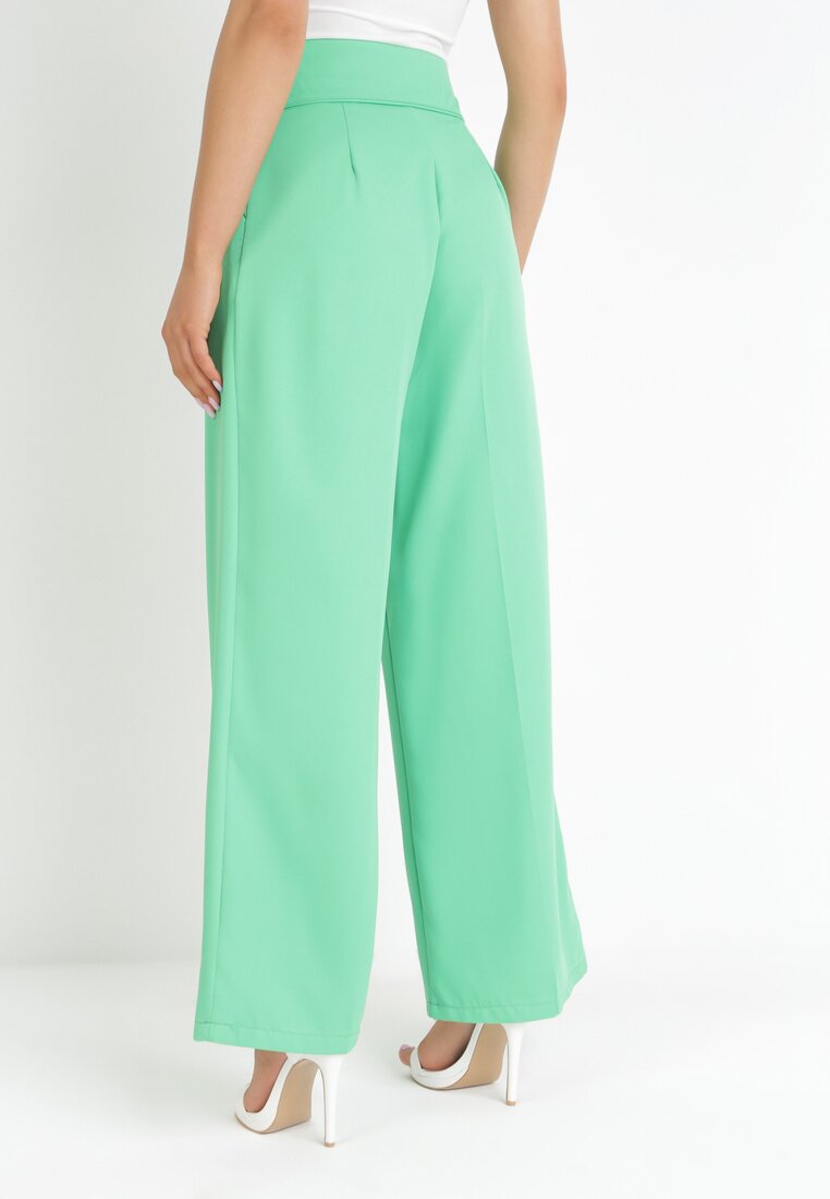 Zielone Eleganckie Spodnie z Szerokimi Nogawkami i Wysokim Stanem Fidelia