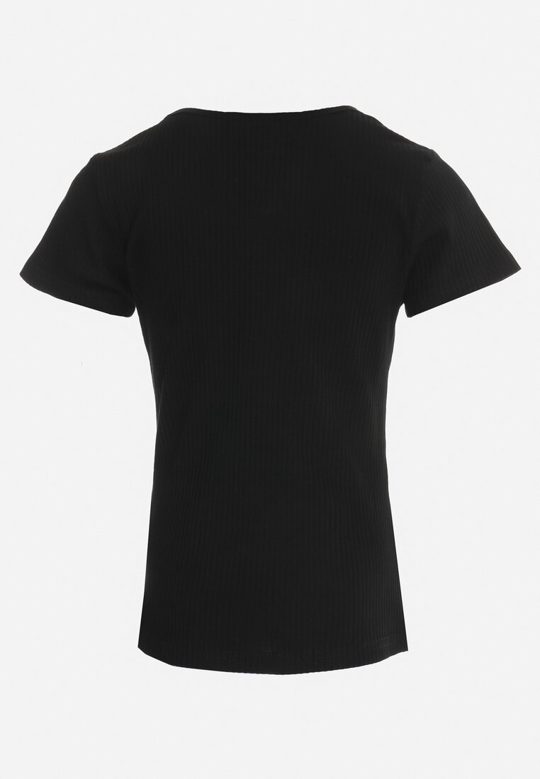 Czarna Bawełniana Koszulka z Krótkimi Rękawami i Kolorowym Nadrukiem Kyran