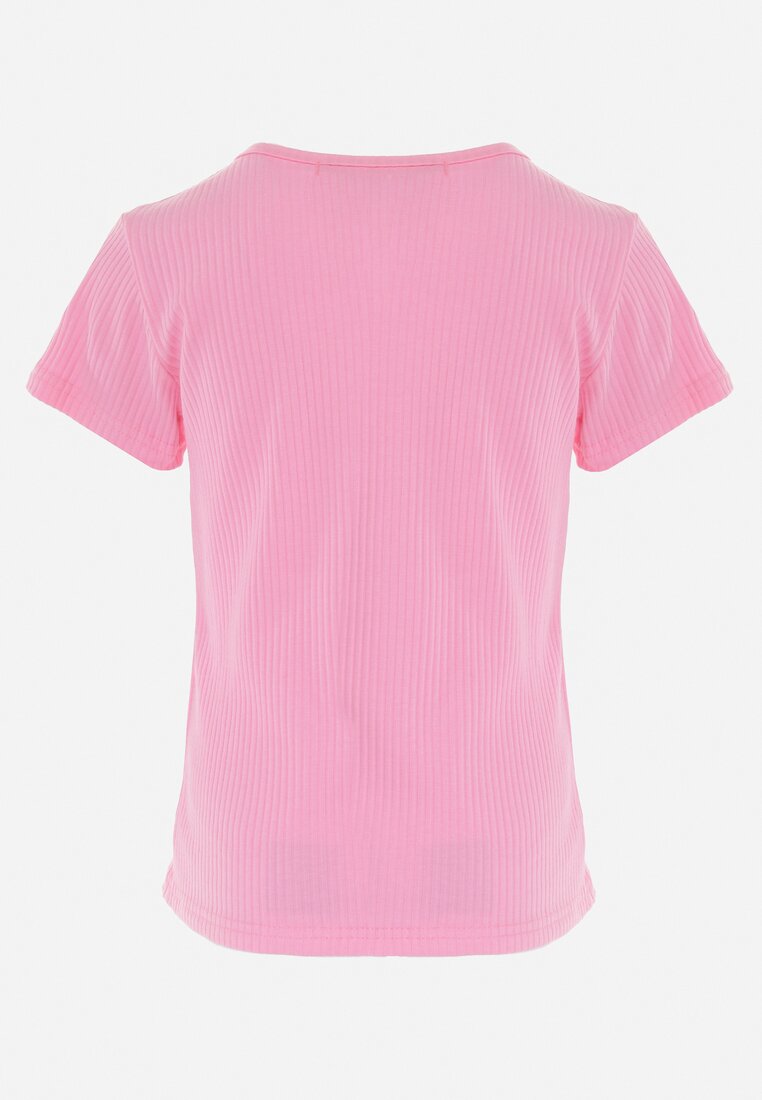 Różowa Bawełniana Koszulka z Krótkimi Rękawami i Kolorowym Nadrukiem Kyran