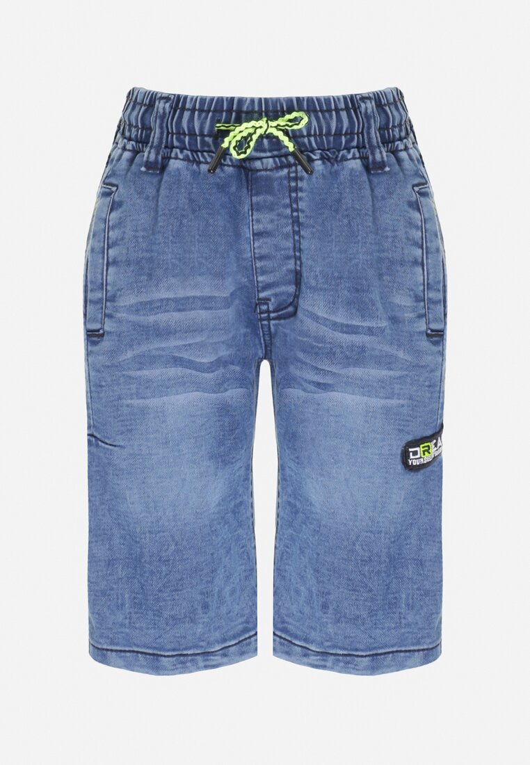 Niebiesko-Zielone Szorty Jeansowe z Gumką w Pasie Amiera