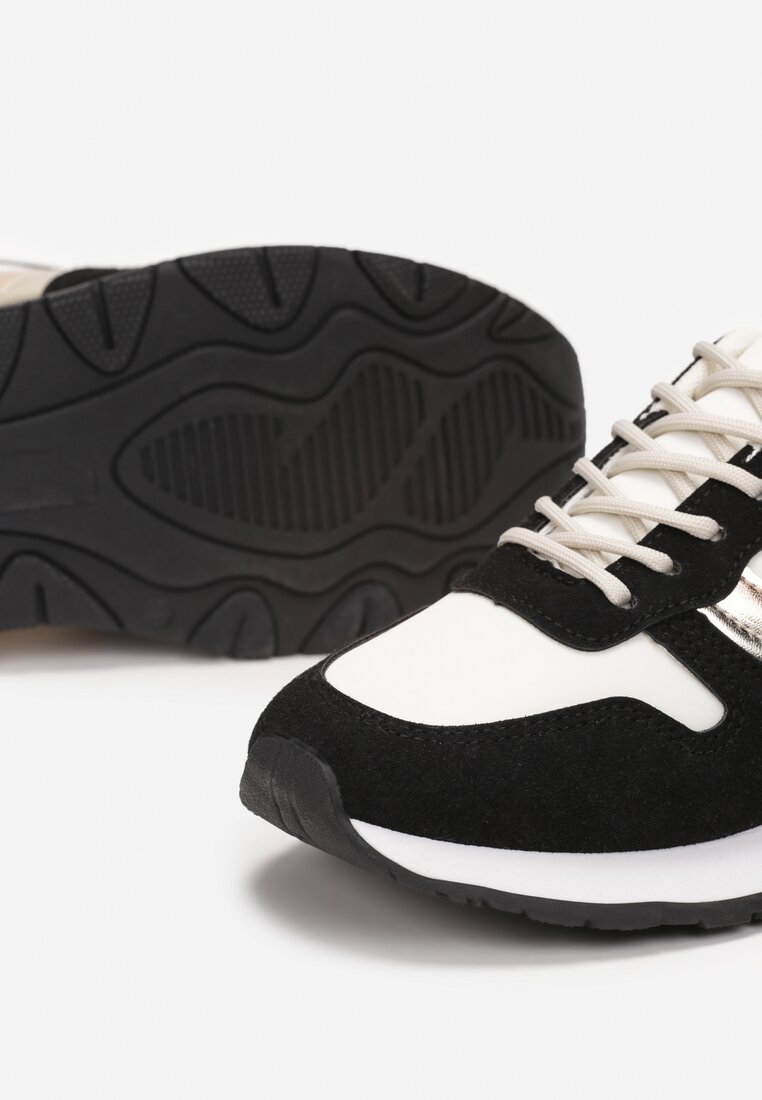 Biało Czarne Sneakersy przed Kostkę z Wstawkami Flexita