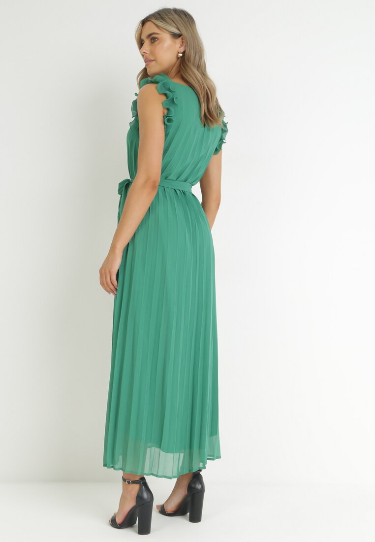 Zielona Plisowana Sukienka Maxi z Falbankami Avalie